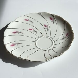 Yamaka China Pink Wheat Saucer Porcelain Silver Trim White 7.5" Vintage Japan